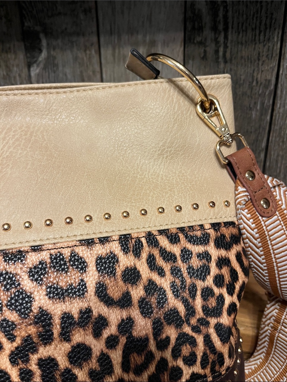 Montana West Leather Leopard Panel Crossbody - Picture 3 of 15
